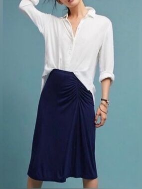 NWT - MAEVE Maeve by Anthropologie Clarinda Ruched Jersey Midi Skirt | Navy | M